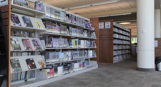 Library with cantilever shelving for books.