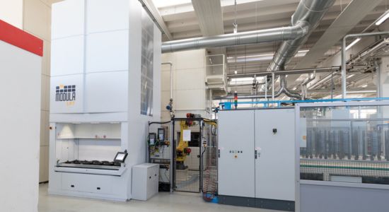A modula lift in a factory environment.