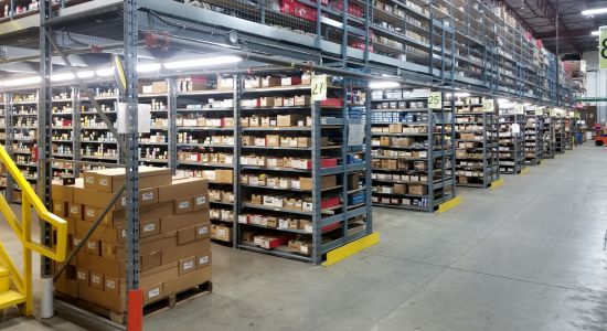 Mezzanine warehouse with type 1 shelving.