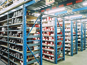 Close up of Mezzanine Multi-level storage filled with products
