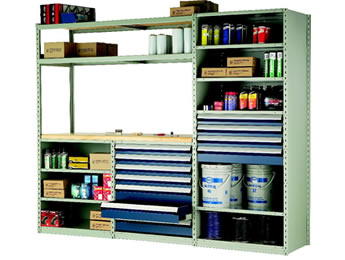 A full picture of the Rousseau adjustable Shelving System with a white background