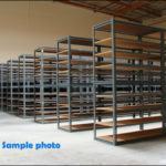 Sample photo of the gray Rapid Rack boltless shelving with wooden shelves from Hi-Cube