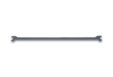 EZRect-Type-1-Frame-Connector-Medium-Duty A horizontal, dark gray E-Z-Rect Type 1 frame connector medium duty bar with notched ends is centered on a white background.